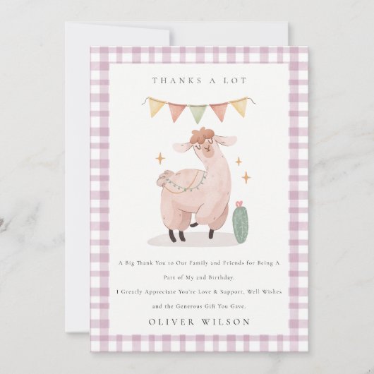 Cute Pink Pset Cactus Boho Llama Alle leeftijden Bedankkaart (Voorkant)