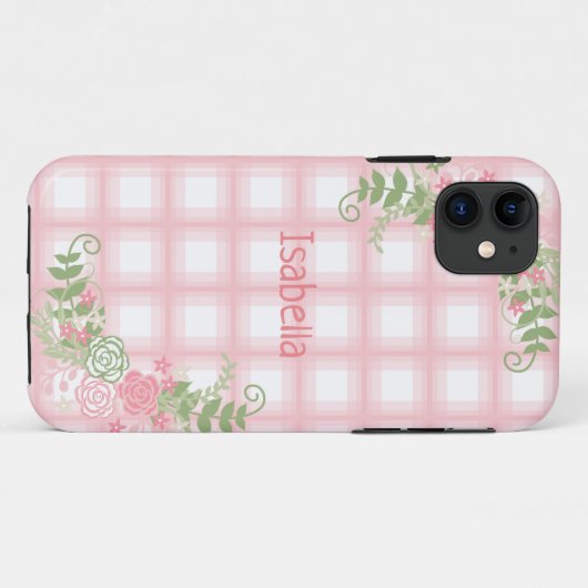 Cute Pink Pset Floral Name Case-Mate iPhone Case (Achterkant (horizontaal))