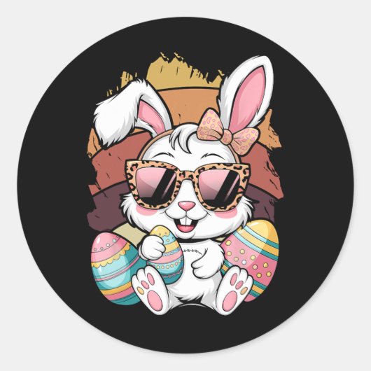 Cute Pink Pset Pattern Pasen Bunny Face Rabbit E Ronde Sticker (Voorkant)