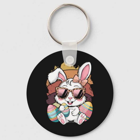 Cute Pink Pset Pattern Pasen Bunny Face Rabbit E Sleutelhanger (Voorkant)