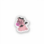 Cute Pink Pug in a Halloween Costume Holding Sticker (Voorkant)