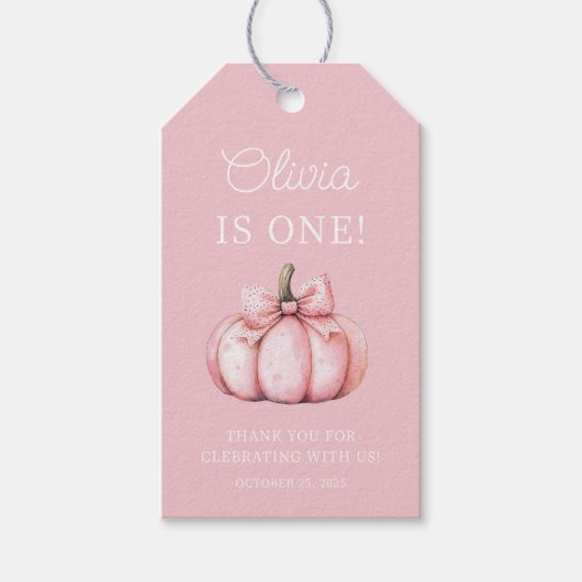 Cute Pink Pumpkin Baby Girl First Birthday Cadeaulabel (Voorkant)