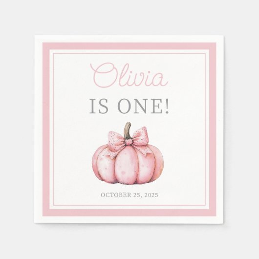 Cute Pink Pumpkin Baby Girl First Birthday Servet (Voorkant)