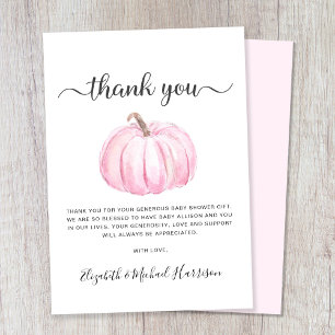Cute Pink Pumpkin Baby Girl Shower Bedankkaart