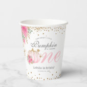Cute Pink Pumpkin Floral 1 oktober Papieren Bekers (Achterkant)