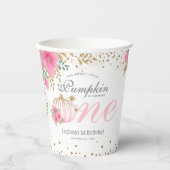 Cute Pink Pumpkin Floral 1 oktober Papieren Bekers (Voorkant)