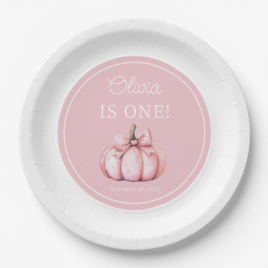 Cute Pink Pumpkin Girl 1st Birthday Papieren Bordje (Voorkant)
