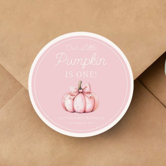 Cute Pink Pumpkin Girl 1st Birthday Ronde Sticker