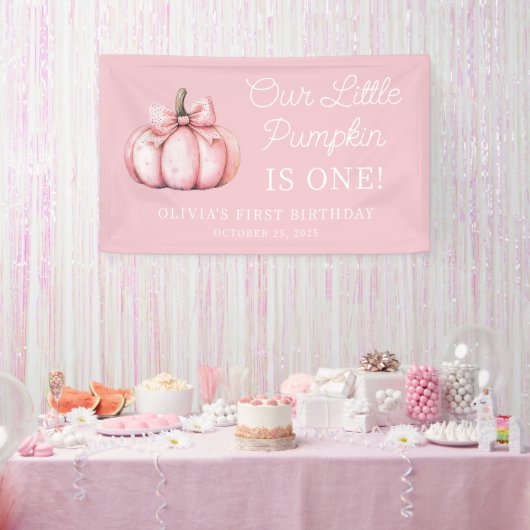 Cute Pink Pumpkin Girl Baby 1st Birthday Spandoek (Feest)