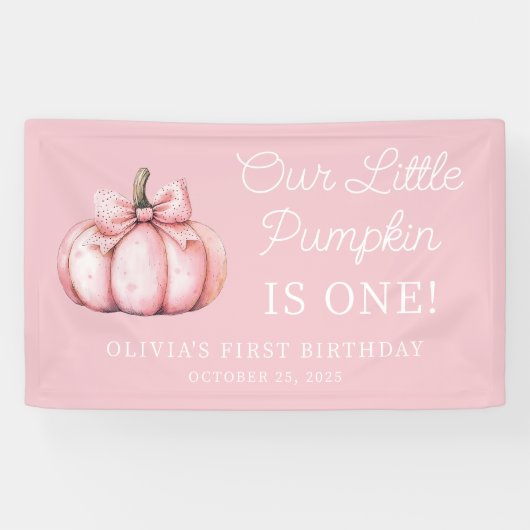 Cute Pink Pumpkin Girl Baby 1st Birthday Spandoek (Horizontaal)
