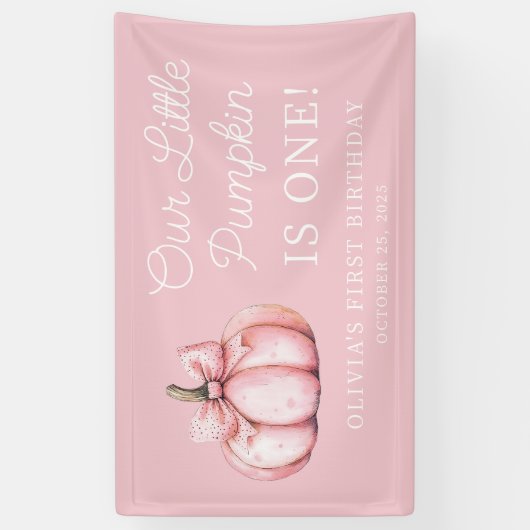 Cute Pink Pumpkin Girl Baby 1st Birthday Spandoek (Verticaal)