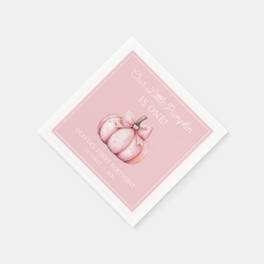 Cute Pink Pumpkin Girl Baby First Birthday Servet (Hoek)