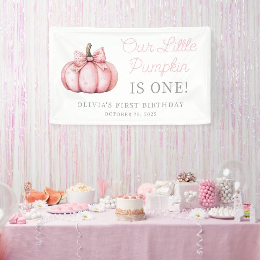 Cute Pink Pumpkin Girl Baby First Birthday Spandoek (Feest)