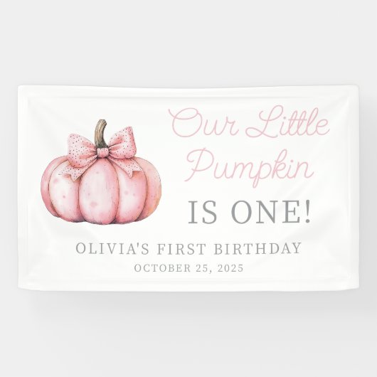 Cute Pink Pumpkin Girl Baby First Birthday Spandoek (Horizontaal)