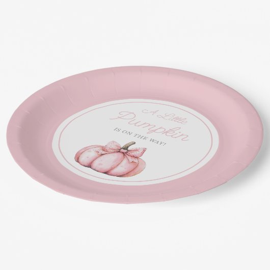 Cute Pink Pumpkin Girl Baby Shower Papieren Bordje (Gekanteld)