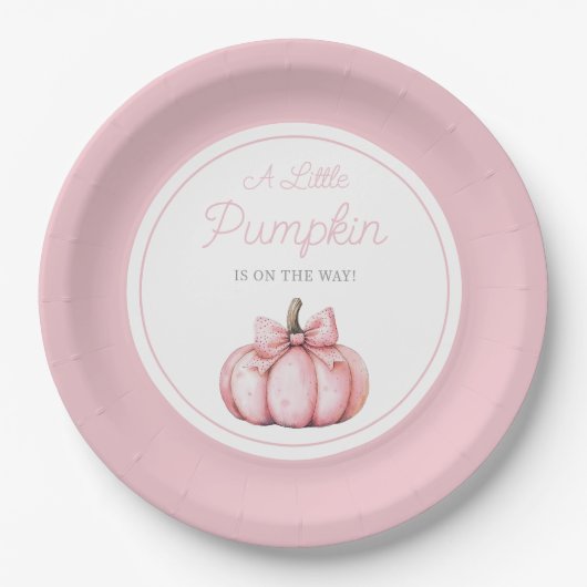 Cute Pink Pumpkin Girl Baby Shower Papieren Bordje (Voorkant)