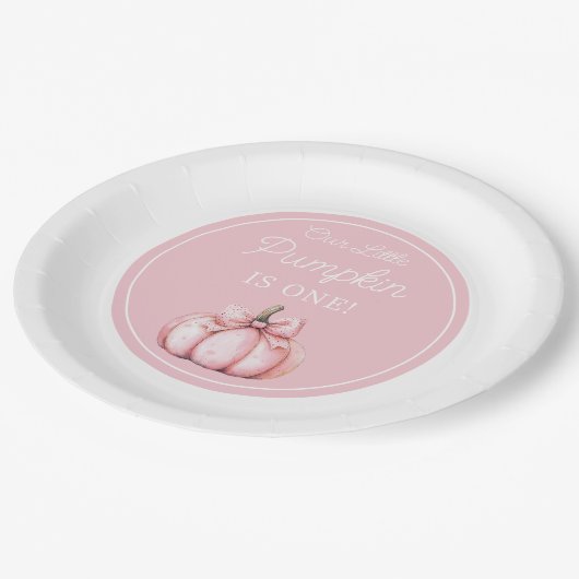 Cute Pink Pumpkin Girl First Birthday Papieren Bordje (Gekanteld)