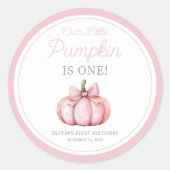 Cute Pink Pumpkin Girl First Birthday Ronde Sticker (Voorkant)