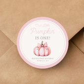 Cute Pink Pumpkin Girl First Birthday Ronde Sticker