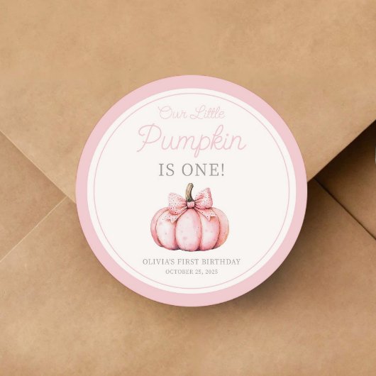 Cute Pink Pumpkin Girl First Birthday Ronde Sticker