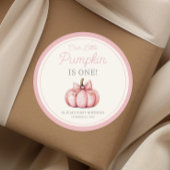 Cute Pink Pumpkin Girl First Birthday Ronde Sticker