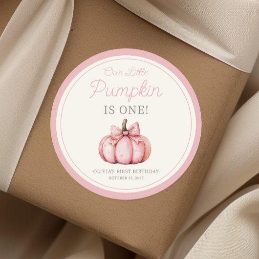 Cute Pink Pumpkin Girl First Birthday Ronde Sticker