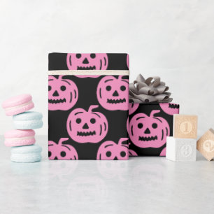 Cute Pink Pumpkin Pattern Halloween Birthday Cadeaupapier