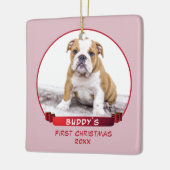 Cute Pink Puppy 1e kerstfoto Foto Keramisch Ornament (Links)