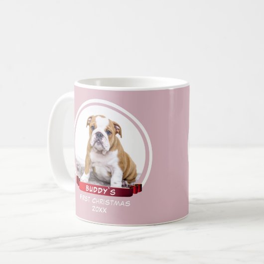 Cute Pink Puppy 1e kerstfoto Mok (Voorkant links)