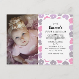 Cute Pink Purple Flowers Little Girl 1st Birthday Briefkaart