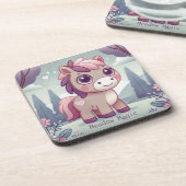 Cute Pink Purple Pony in Dreamy Meadow Bier Onderzetter (Linkerzijde)