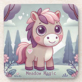Cute Pink Purple Pony in Dreamy Meadow Bier Onderzetter (Voorkant)