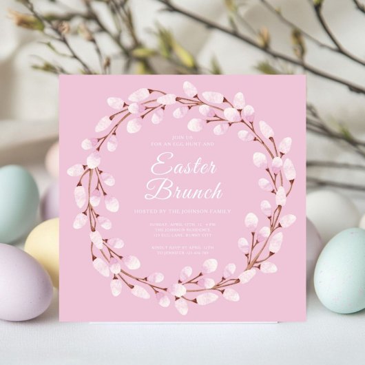 Cute Pink Pussy Willow Easter Brunch Kaart