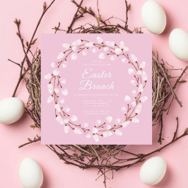 Cute Pink Pussy Willow Easter Brunch Kaart