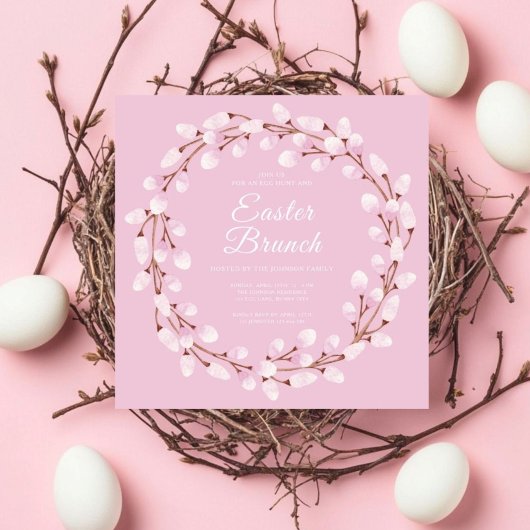 Cute Pink Pussy Willow Easter Brunch Kaart