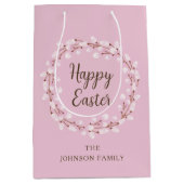 Cute Pink Pussy Willow Happy Pasen Medium Cadeauzakje (Voorkant)