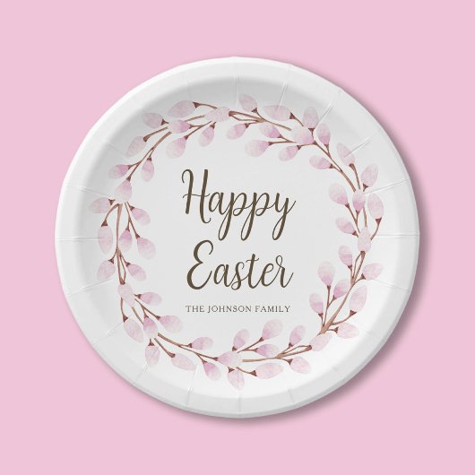 Cute Pink Pussy Willow Happy Pasen Papieren Bordje