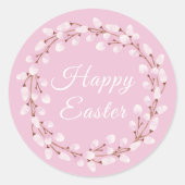 Cute Pink Pussy Willow Happy Pasen Ronde Sticker (Voorkant)
