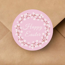Cute Pink Pussy Willow Happy Pasen Ronde Sticker