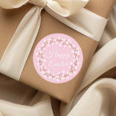 Cute Pink Pussy Willow Happy Pasen Ronde Sticker