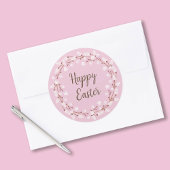 Cute Pink Pussy Willow Happy Pasen Ronde Sticker