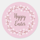 Cute Pink Pussy Willow Happy Pasen Ronde Sticker (Voorkant)