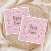 Cute Pink Pussy Willow Happy Pasen Servet