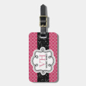 Cute Pink Quatrefoil en Faux Glitter Bagagelabel (Voorkant verticaal)