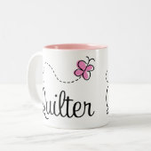 Cute Pink Quilter Gift Tweekleurige Koffiemok (Voorkant links)