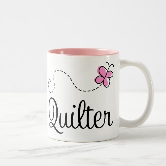 Cute Pink Quilter Gift Tweekleurige Koffiemok (Rechts)
