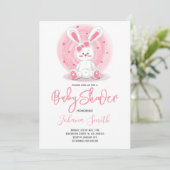 Cute Pink Rabbit Baby shower Invitation Kaart (Staand voorkant)