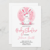 Cute Pink Rabbit Baby shower Invitation Kaart (Voorkant / Achterkant)