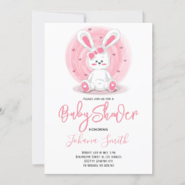Cute Pink Rabbit Baby shower Invitation Kaart