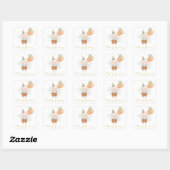 Cute Pink Rabbit & Baloons Birthday Vierkante Sticker (Vel)